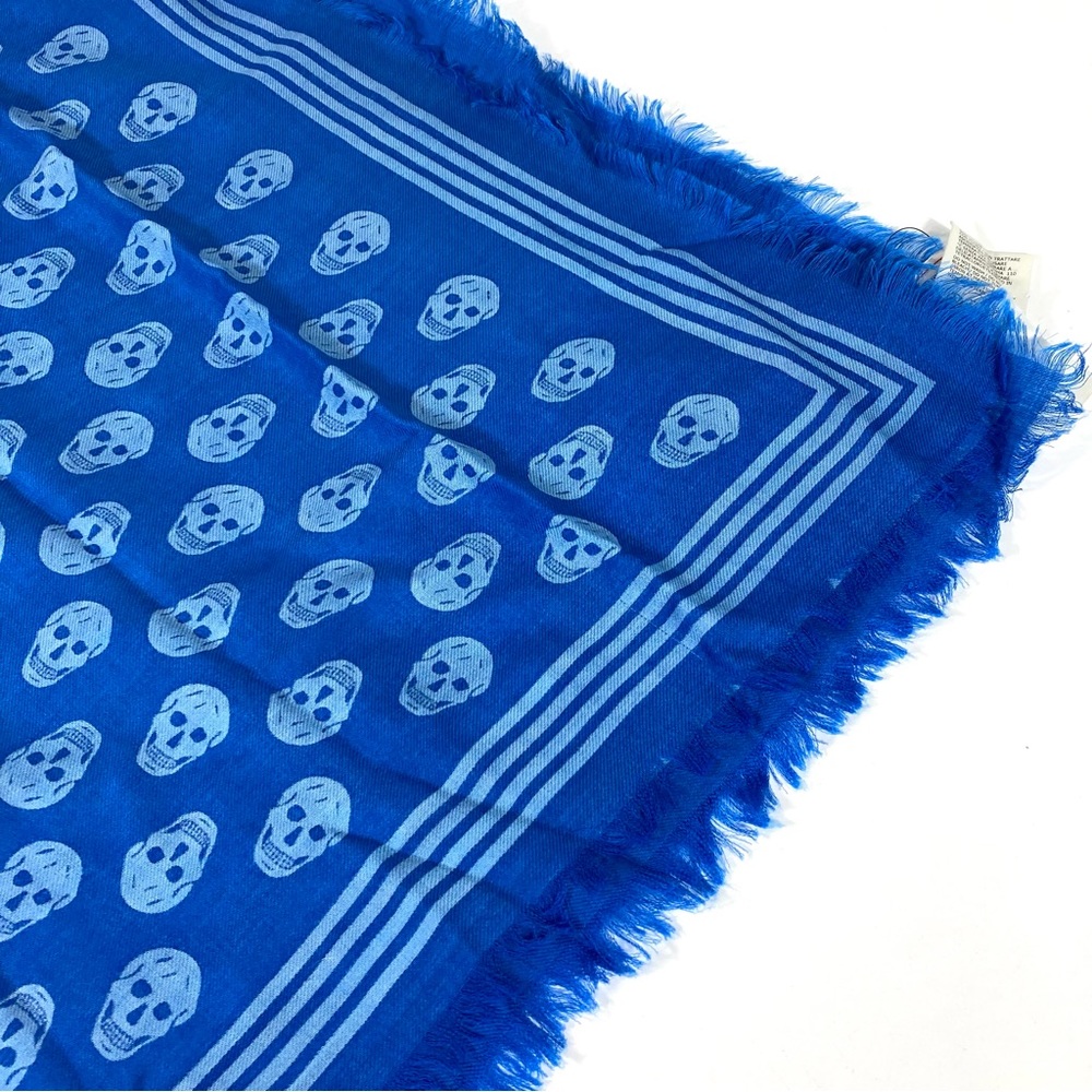 *SOLD* Alexander McQueen Biker Skull Wool Scarf Blue 120 x 140 NWT - Picture 9 of 15